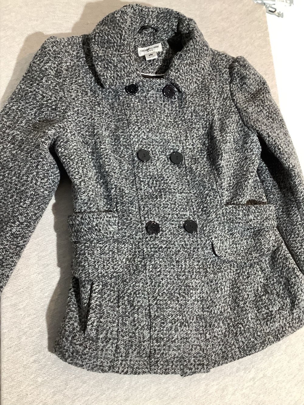 Celebrity Pink Grey Peacoat Jacket - Classic Style